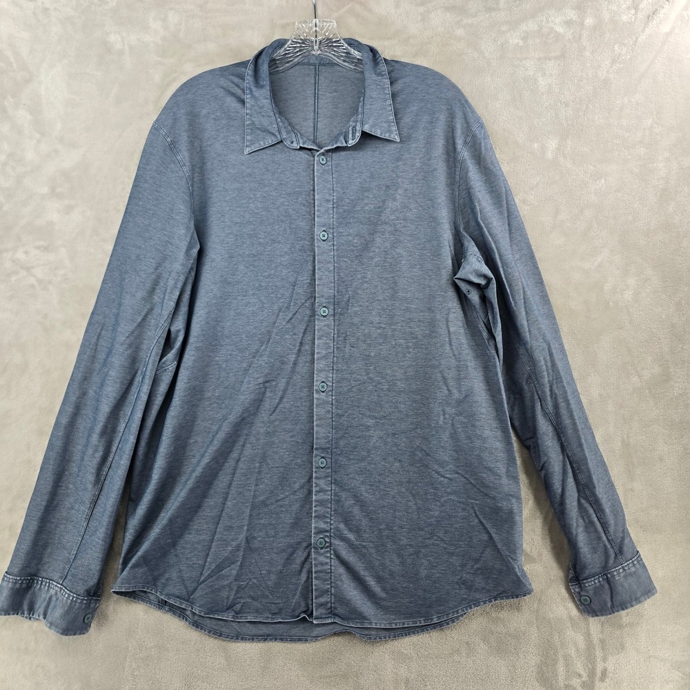 Lululemon Commission Shirt Mens XL Blue Heathered Long Sleeve Button Down Tech